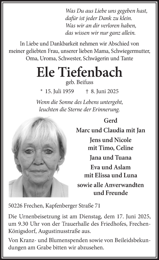 Anzeige von Ele Tiefenbach von  Wochenende 