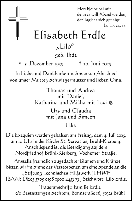 Anzeige von Elisabeth Erdle von  Schlossbote/Werbekurier 