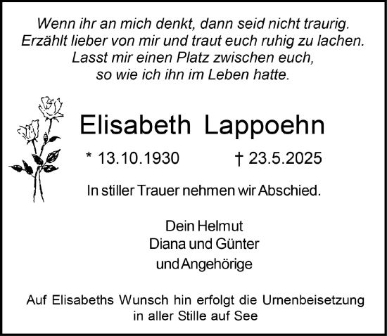 Anzeige von Elisabeth Lappoehn von  Schlossbote/Werbekurier 