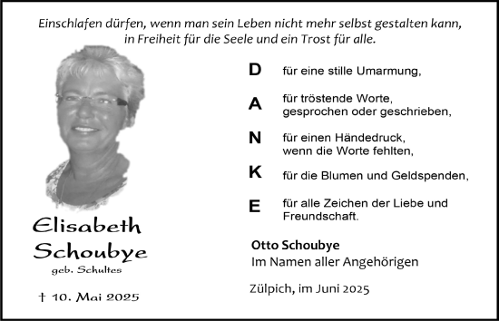 Anzeige von Elisabeth Schoubye von  Blickpunkt Euskirchen 