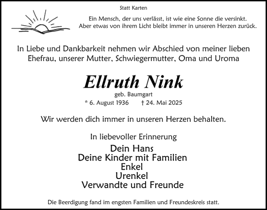 Anzeige von Ellruth Nink von  Anzeigen Echo 