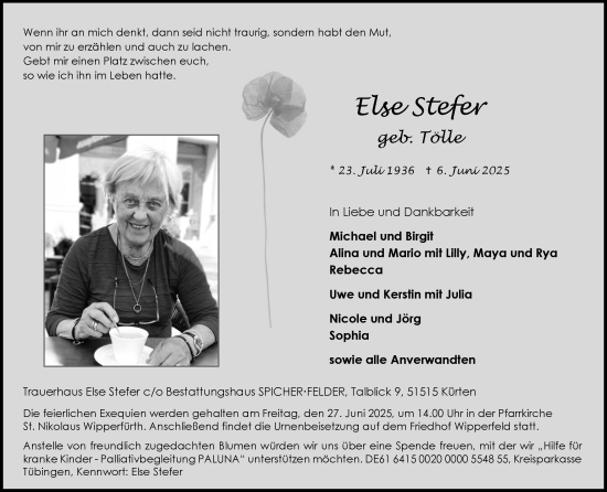 Anzeige von Else Stefer von Kölner Stadt-Anzeiger / Kölnische Rundschau / Express