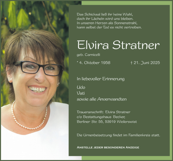 Anzeige von Elvira Stratner von  Blickpunkt Euskirchen 
