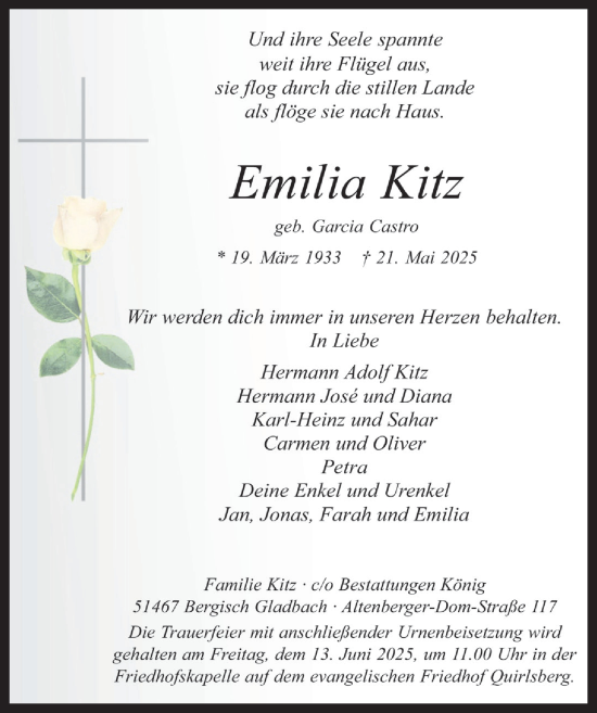Anzeige von Emilia Kitz von  Bergisches Handelsblatt 
