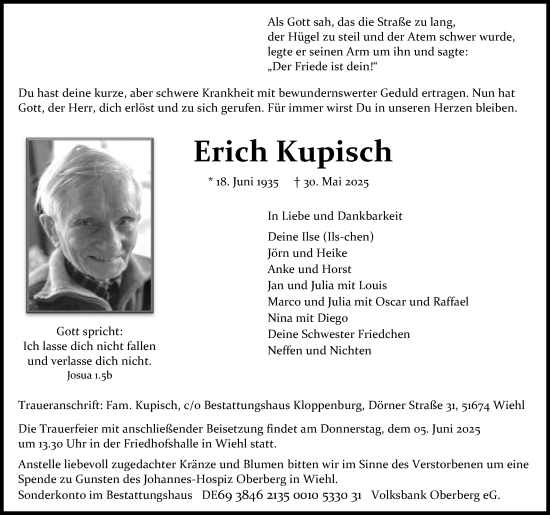 Anzeige von Erich Kupisch von Kölner Stadt-Anzeiger / Kölnische Rundschau / Express