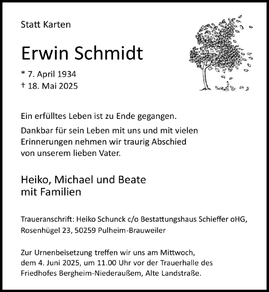 Anzeige von Erwin Schmidt von  Werbepost 
