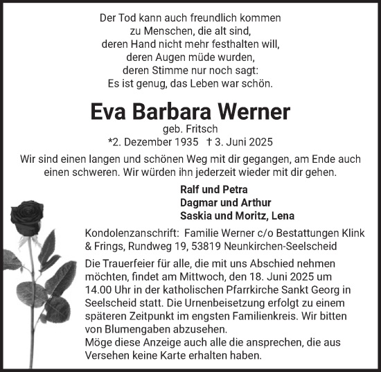 Anzeige von Eva Barbara Werner von  EXPRESS - Die Woche 