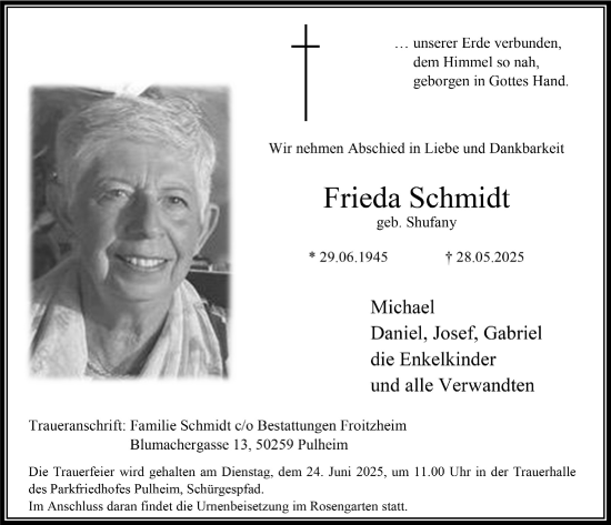 Anzeige von Frieda Schmidt von  Wochenende 