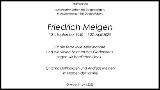 Anzeige von Friedrich Meigen von Kölner Stadt-Anzeiger / Kölnische Rundschau / Express