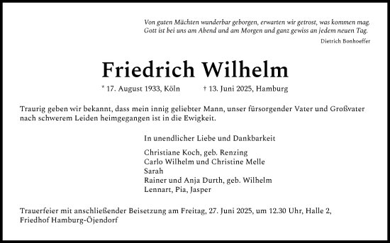 Anzeige von Friedrich Wilhelm von Kölner Stadt-Anzeiger / Kölnische Rundschau / Express