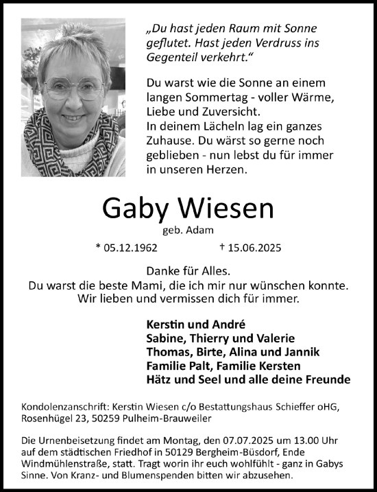 Anzeige von Gaby Wiesen von  Werbepost 