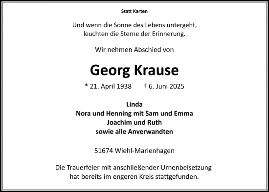 Anzeige von Georg Krause von  Anzeigen Echo 