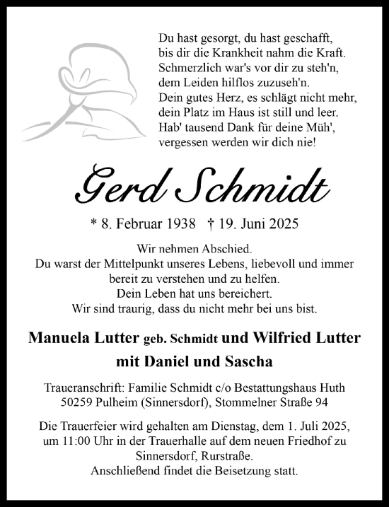 Anzeige von Gerd Schmidt von  Wochenende 