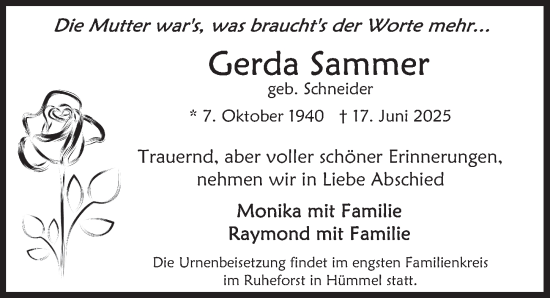 Anzeige von Gerda Sammer von  Blickpunkt Euskirchen 