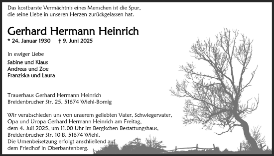 Anzeige von Gerhard Hermann Heinrich von  Anzeigen Echo 