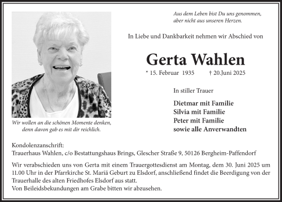 Anzeige von Gerta Wahlen von  Werbepost 