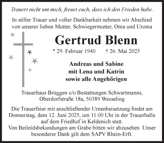Anzeige von Gertrud Blenn von  Schlossbote/Werbekurier 