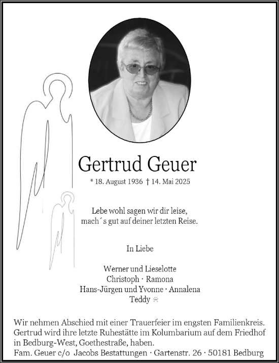 Anzeige von Gertrud Geuer von  Werbepost 