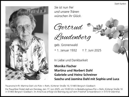 Anzeige von Gertrud Laudenberg von Kölner Stadt-Anzeiger / Kölnische Rundschau / Express