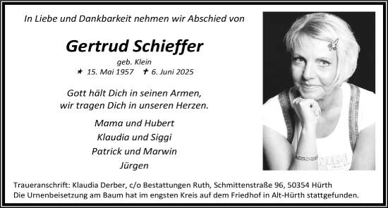 Anzeige von Gertrud Schieffer von  Wochenende 