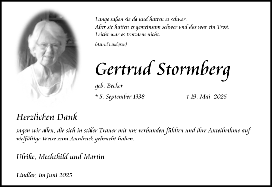 Anzeige von Gertrud Stormberg von Kölner Stadt-Anzeiger / Kölnische Rundschau / Express