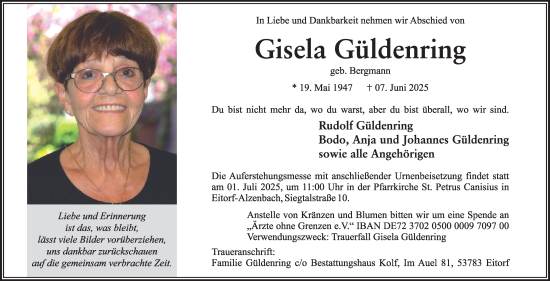 Anzeige von Gisela Güldenring von Kölner Stadt-Anzeiger / Kölnische Rundschau / Express