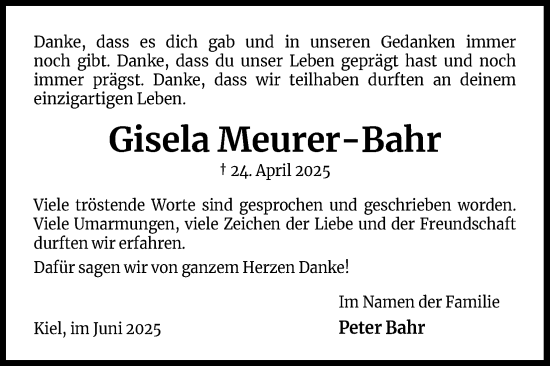 Anzeige von Gisela Meurer-Bahr von Kölner Stadt-Anzeiger / Kölnische Rundschau / Express