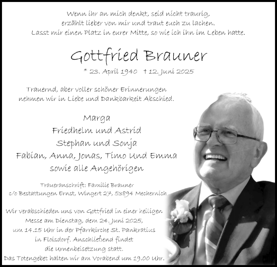 Anzeige von Gottfried Brauner von  Blickpunkt Euskirchen 