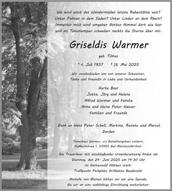 Anzeige von Griseldis Warmer von  Blickpunkt Euskirchen 