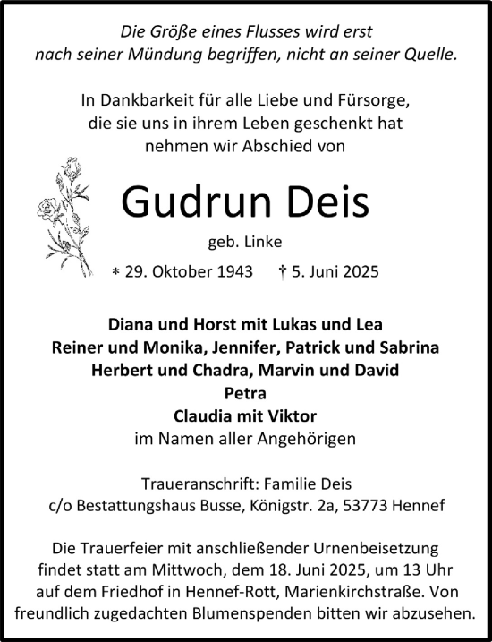 Anzeige von Gudrun Deis von  Extra Blatt 