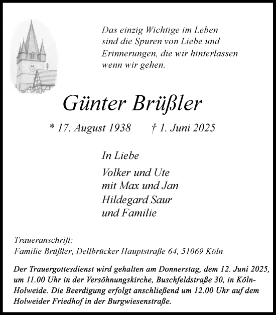 Anzeige von Günter Brüßler von Kölner Stadt-Anzeiger / Kölnische Rundschau / Express
