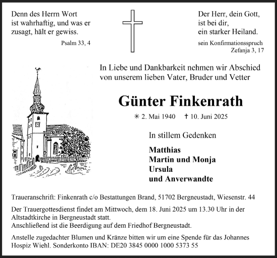 Anzeige von Günter Finkenrath von  Anzeigen Echo 