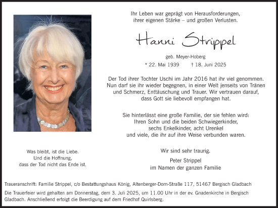 Anzeige von Hanni Strippel von Kölner Stadt-Anzeiger / Kölnische Rundschau / Express
