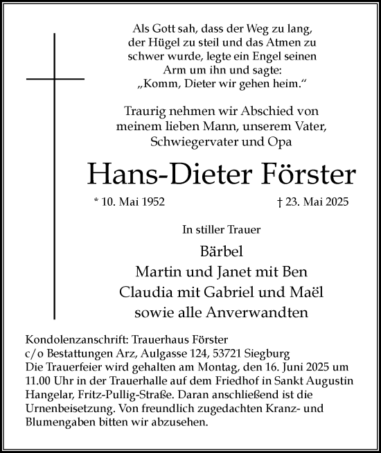 Anzeige von Hans-Dieter Förster von Kölner Stadt-Anzeiger / Kölnische Rundschau / Express