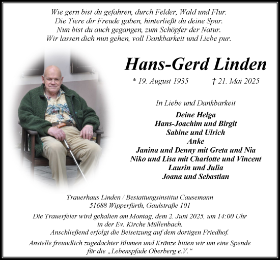 Anzeige von Hans-Gerd Linden von  Anzeigen Echo 