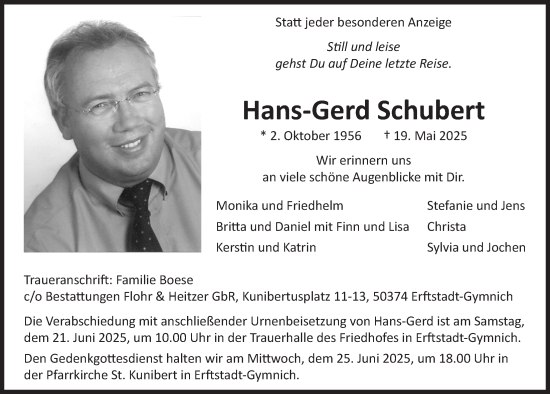 Anzeige von Hans-Gerd Schubert von  Werbepost 