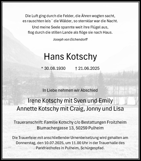 Anzeige von Hans Kotschy von Kölner Stadt-Anzeiger / Kölnische Rundschau / Express