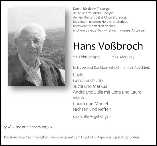 Anzeige von Hans Voßbroch von  Anzeigen Echo 