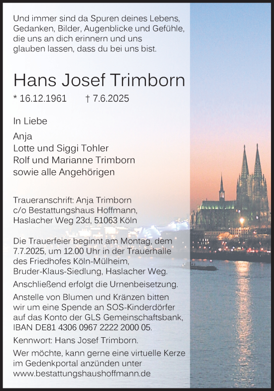 Anzeige von Hans Josef Trimborn von Kölner Stadt-Anzeiger / Kölnische Rundschau / Express