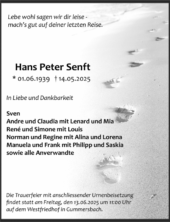 Anzeige von Hans Peter Senft von  Anzeigen Echo 