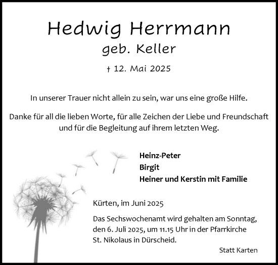 Anzeige von Hedwig Herrmann von Kölner Stadt-Anzeiger / Kölnische Rundschau / Express