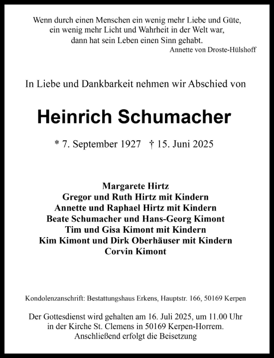 Anzeige von Heinrich Schumacher von  Werbepost 