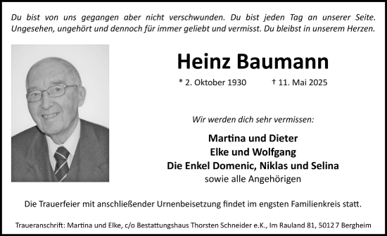 Anzeige von Heinz Baumann von  Werbepost 