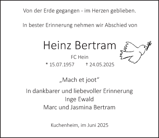 Anzeige von Heinz Bertram von  Blickpunkt Euskirchen 
