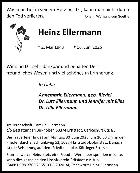 Anzeige von Heinz Ellermann von Kölner Stadt-Anzeiger / Kölnische Rundschau / Express