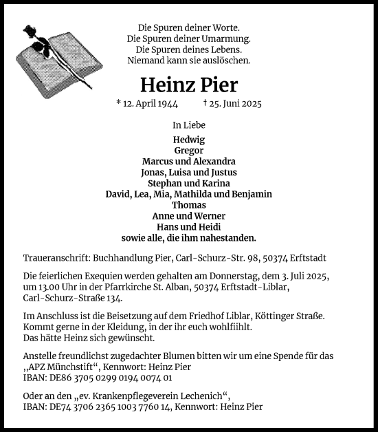 Anzeige von Heinz Pier von Kölner Stadt-Anzeiger / Kölnische Rundschau / Express