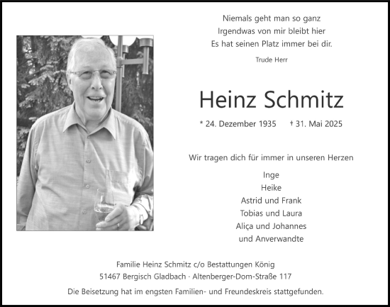 Anzeige von Heinz Schmitz von  Bergisches Handelsblatt 