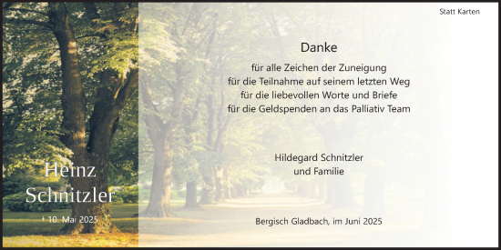 Anzeige von Heinz Schnitzler von Kölner Stadt-Anzeiger / Kölnische Rundschau / Express