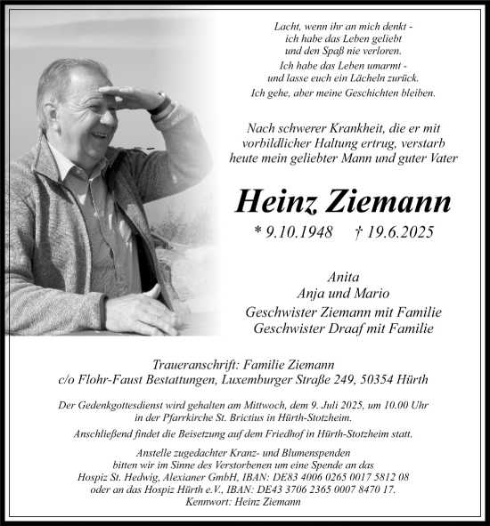 Anzeige von Heinz Ziemann von  Wochenende 