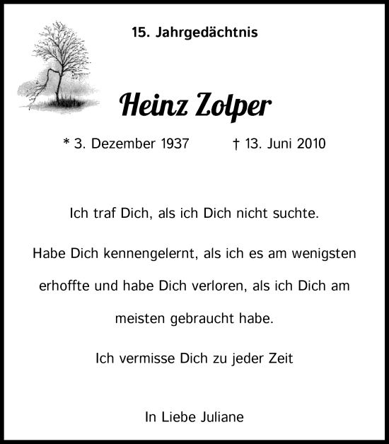 Anzeige von Heinz Zolper von Kölner Stadt-Anzeiger / Kölnische Rundschau / Express